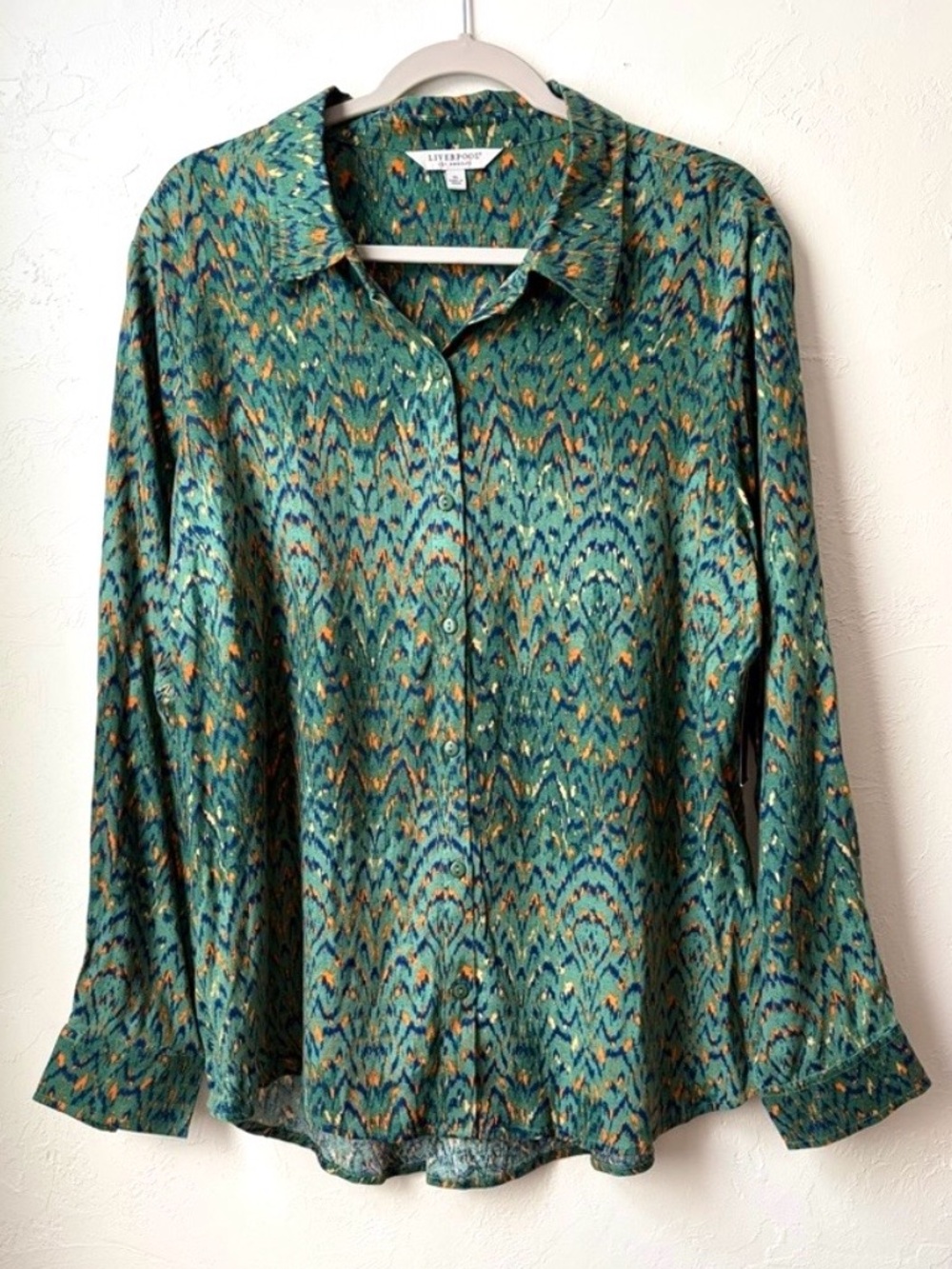 Liverpool NWT Ikat Print Button Front Blouse Boho Viscose Size XL